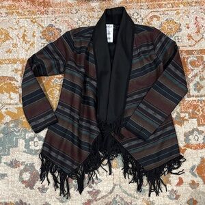 Cruel Denim Western Striped Fringe Open Cardigan